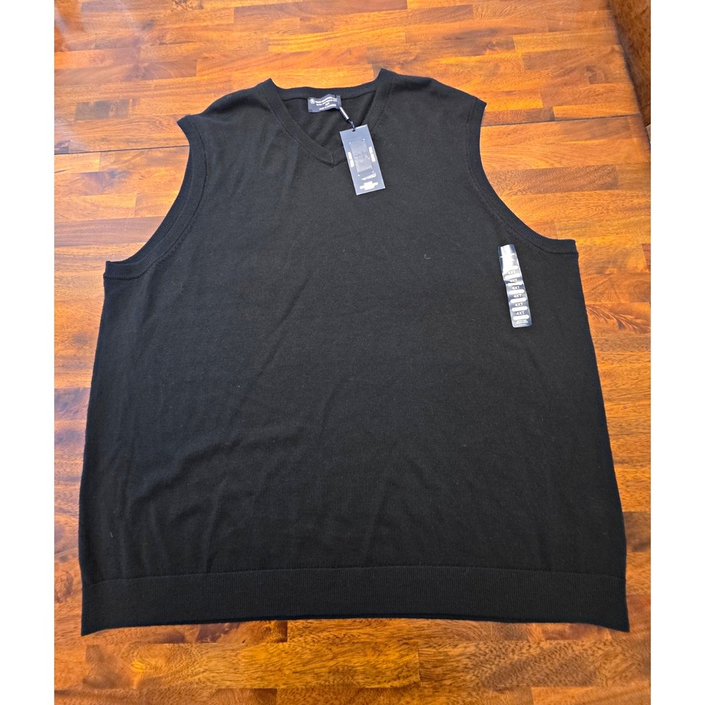 Hart Schaffner Marx Mens 4XLT Big & Tall Black Merino Wool V-Neck Vest nwt 055